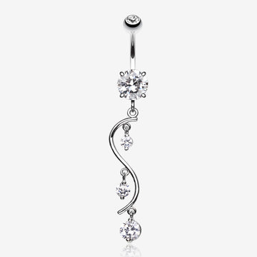 Vine Swirl Sparkle Belly Ring-Clear Gem